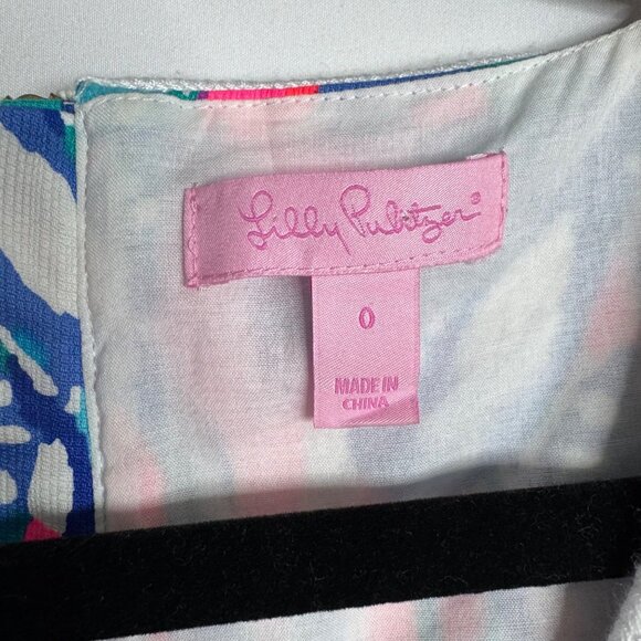 Lilly Pulitzer Sleeveless Embroidered V-Neck Shift Dress Size 0 Cotton Pink/Blue - Picture 2 of 10
